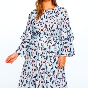 Blue ruffled sleeve dress